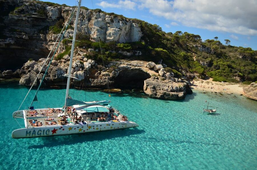 From Colònia de San Jordi : Catamaran Cruise to Es Trenc - The first sail: coastline views and “easy mode” travel at sea